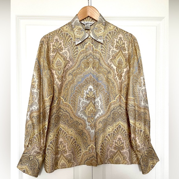 Brooks Brothers Tops - Vintage Brooks Brothers 100% Silk Button Front Blouse Size 8 Long Sleeve